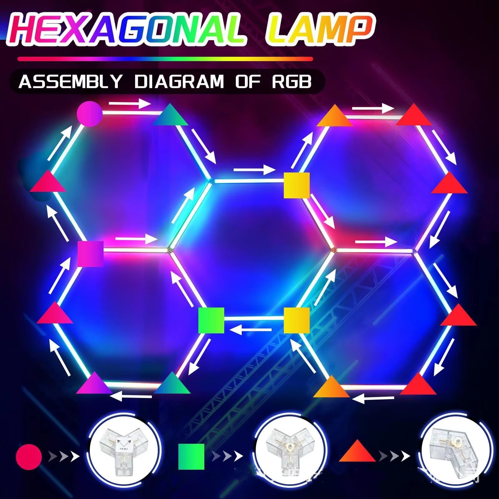 Home Gym Neon Sign - Lumières LED hexagonales RGB avec télécommande,