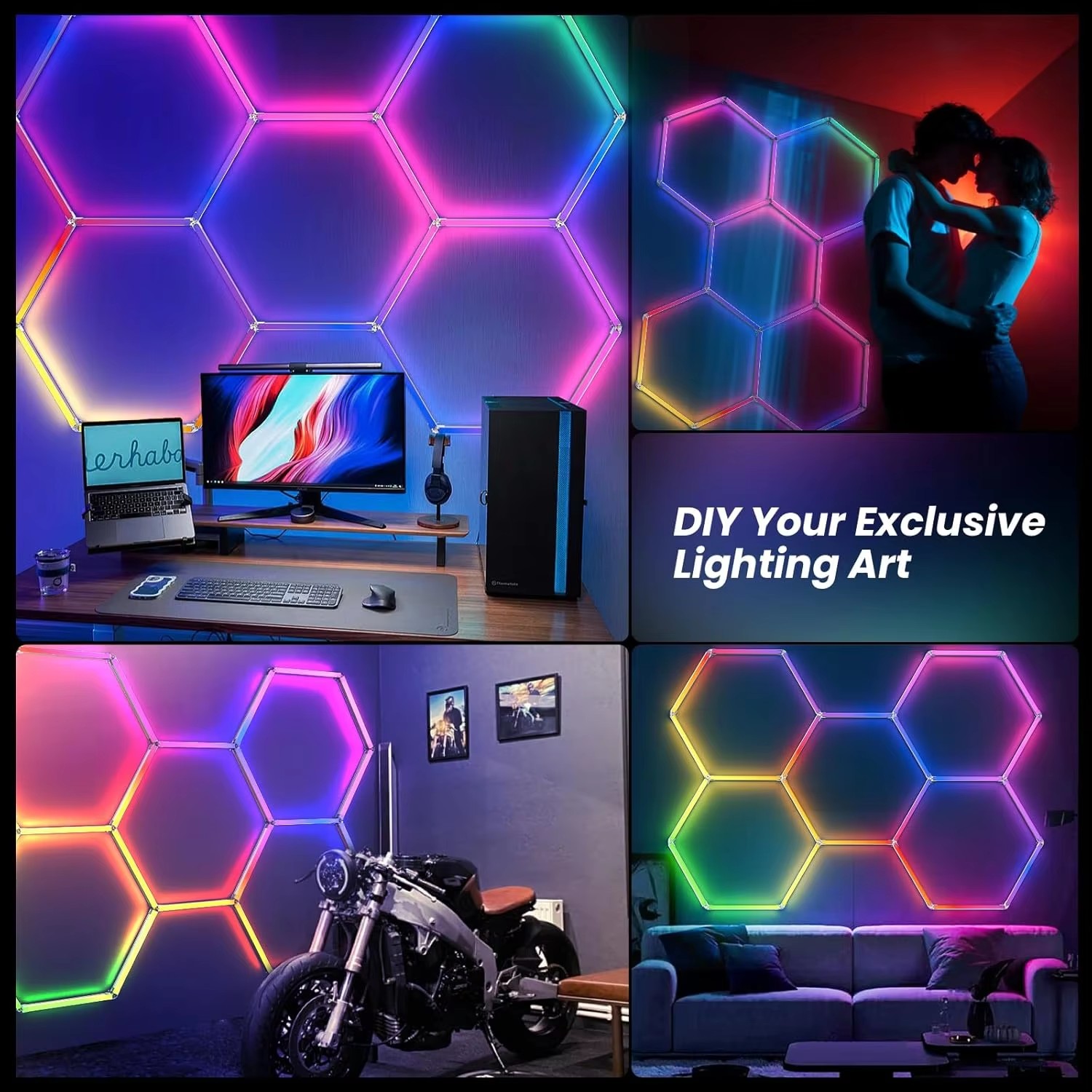 Lumières LED hexagonales RGB a - Home Gym Neon Sign avis et prix